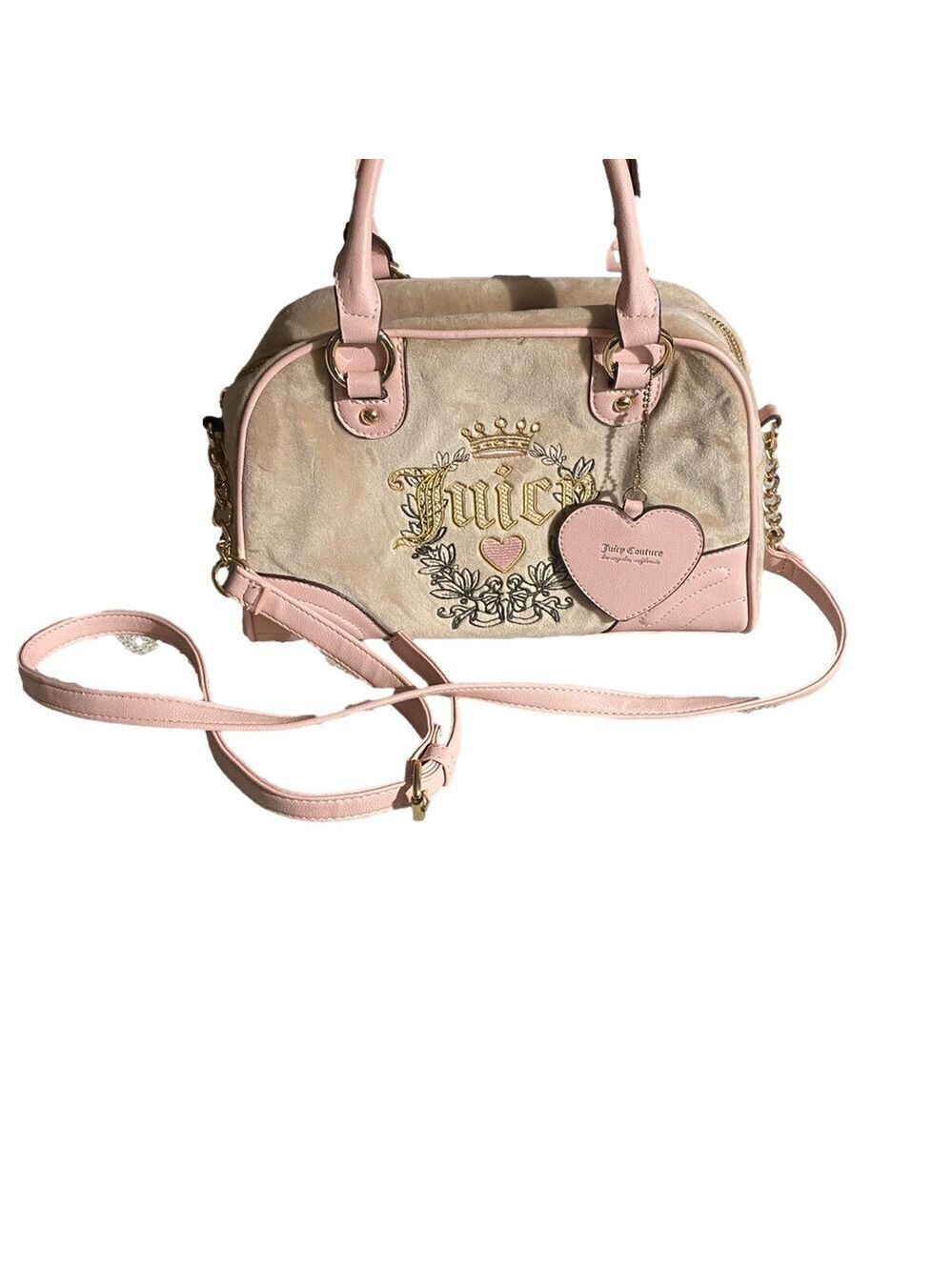 JUICY COUTURE Café Heritage Bowler Handbag Beige Pink Embroidered NWOT